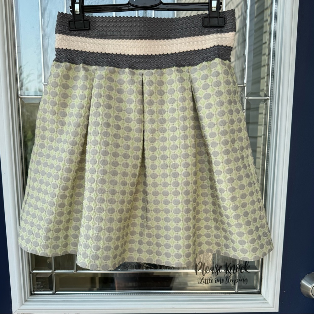 Maeve Tan and White Pleated Skater Mini Skirt